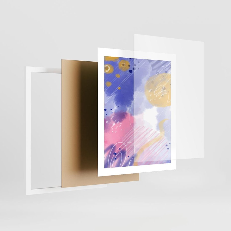 Plakat w ramie 40x50 - Rozbijające Plamy - abstrakcyjny plakat, pastelowe kolory - rama biała