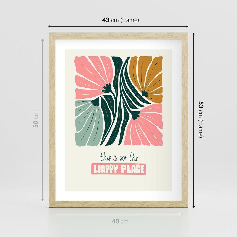 Plakat w ramie 40x50 - Impresje kwiatowej abstrakcji - retro kwiatowa grafika, kompozycja - rama drewno