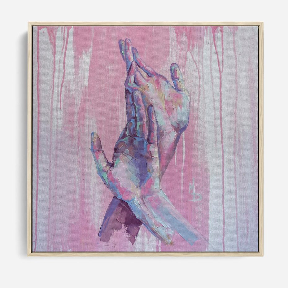 Obraz w ramie 80x80 - Splecione - obraz olejny, pastelowe kolory - rama drewno