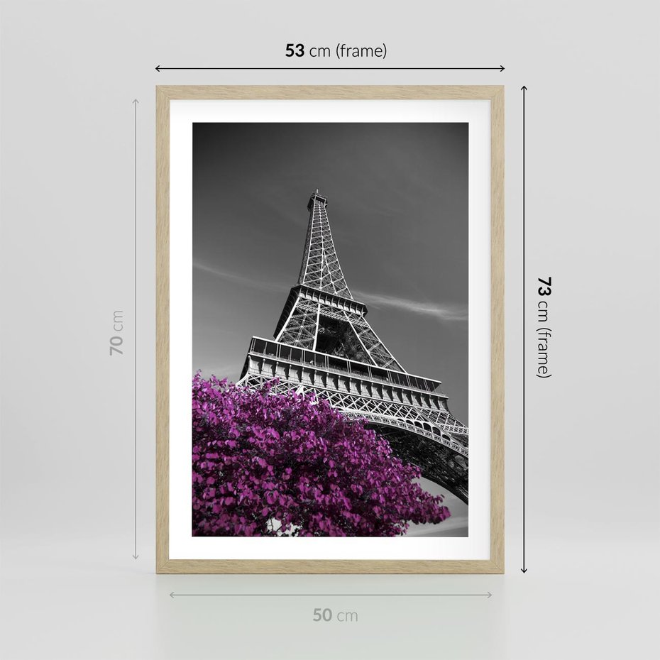 Plakat w ramie 50x70 - Urok Eiffla w Paryżu - Eiffla, Paryż - rama drewno