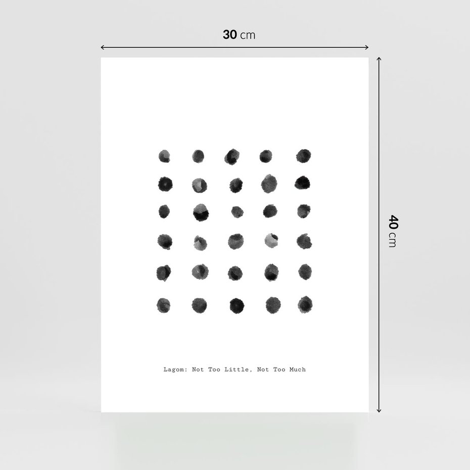 Plakat bez ramy 30x40 - Boho Sztuka Wolości - minimalistyczny plakat, czarne kropki na białymtle