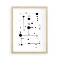 Plakat w ramie 50x70 - Nocne Zawirowania - abstrakcyjny plakat, czarne kropki i kreski - rama drewno