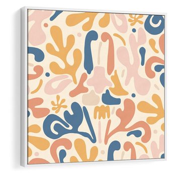 Obraz w ramie 50x50 - Symfonia Radosnych Barw - abstrakcyjne pastelowe formy, nowoczesna grafika w stylu boho - rama biała