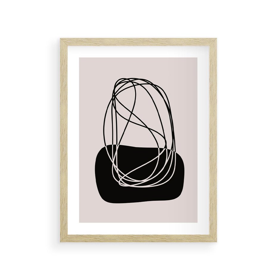 Plakat w ramie 30x40 - Linie Eksploracji - abstrakcyjne szkicowane linie, minimalizm - rama drewno