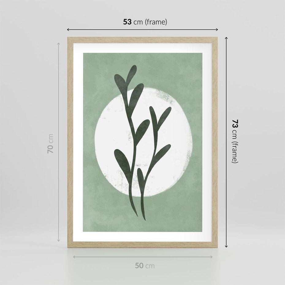 Plakat w ramie 50x70 - Kształty Zielonego Ukojenia - zielony plakat, roślinne motywy - rama drewno