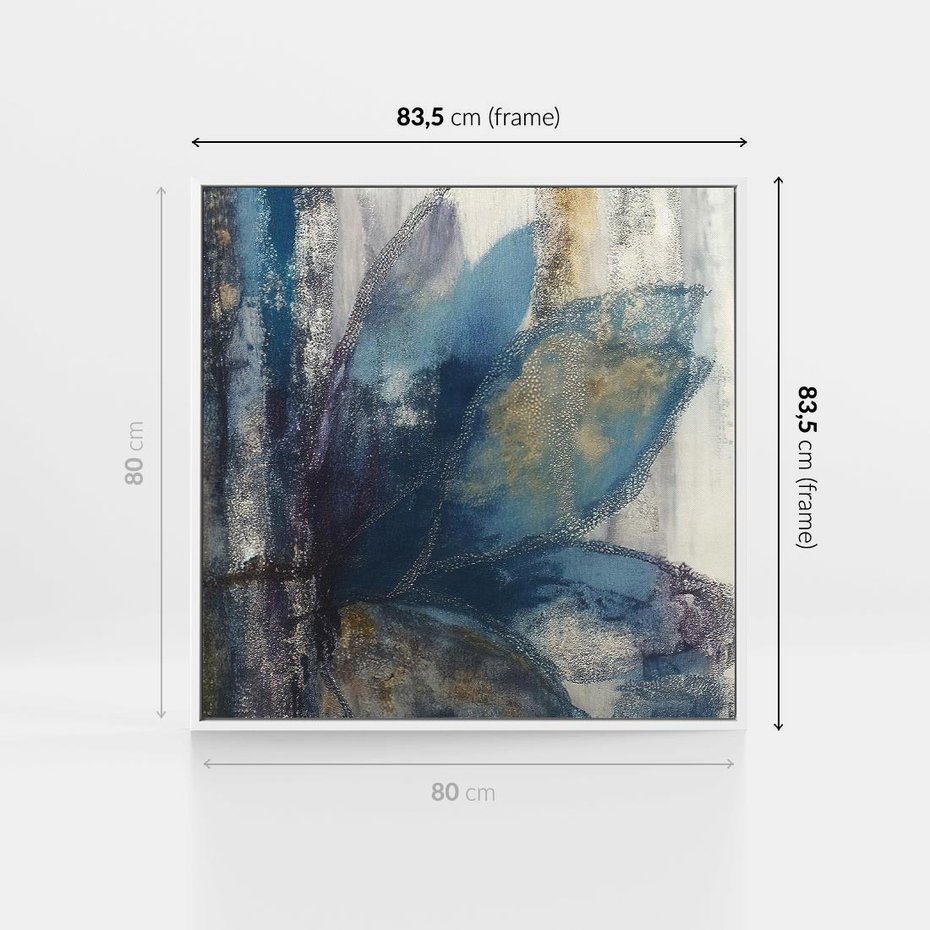 Obraz w ramie 80x80 - Tekstura Kwiatu - olejny obraz, niebieski kwiat - rama biała