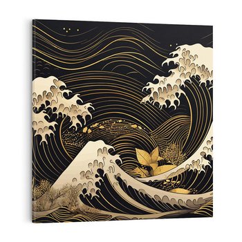 Obraz na płótnie 80x80 - Złote Piękno - ciemny obraz, fala morska