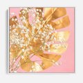 Obraz w ramie 50x50 - : Elegancja w Złocie - złote, liście - rama biała