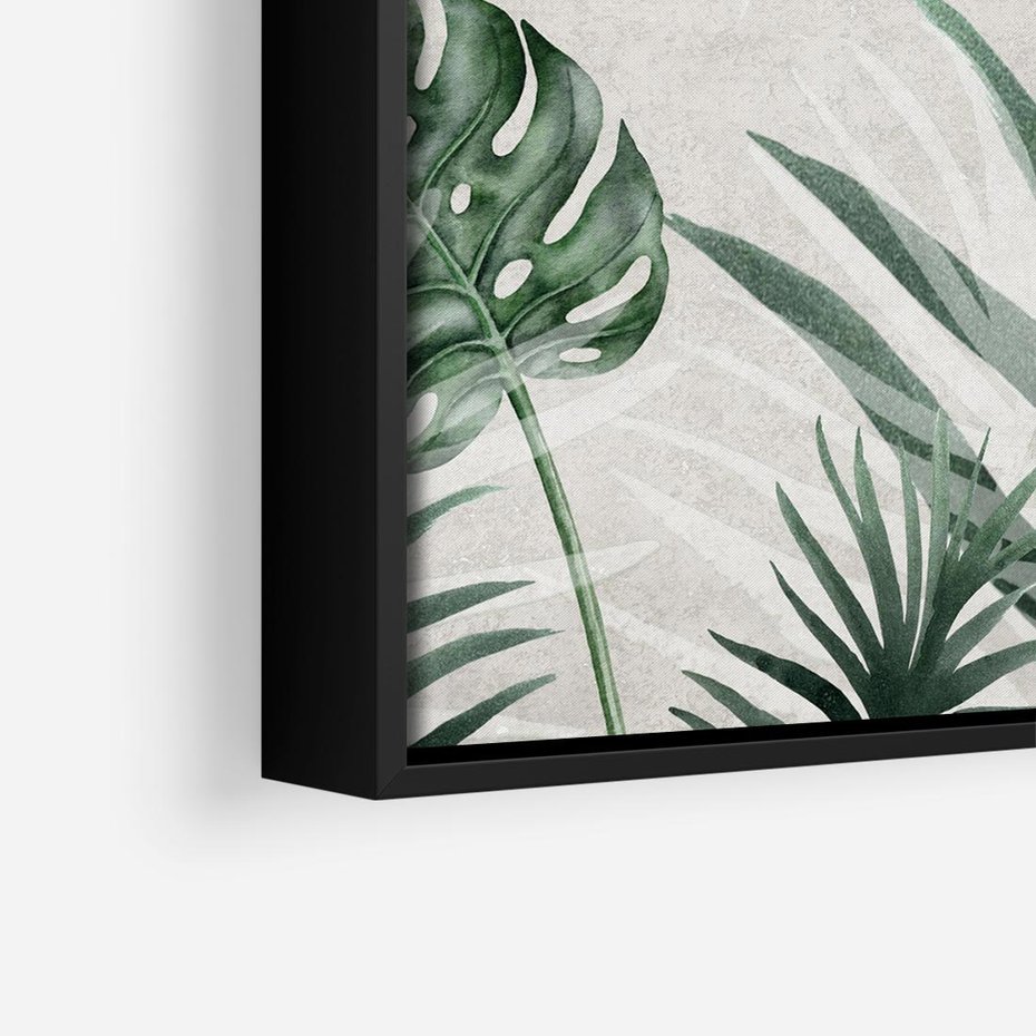Obraz w ramie 50x50 - Tropikalne Akwarele - tropikalne liście, akwarela - rama czarna