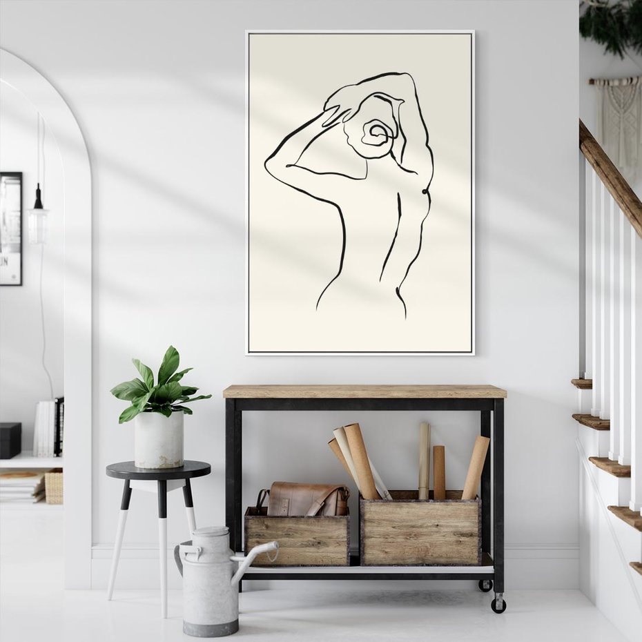 Obraz w ramie 80x120 - Tajemniczy Rytm - kobieta, posąg - rama biała