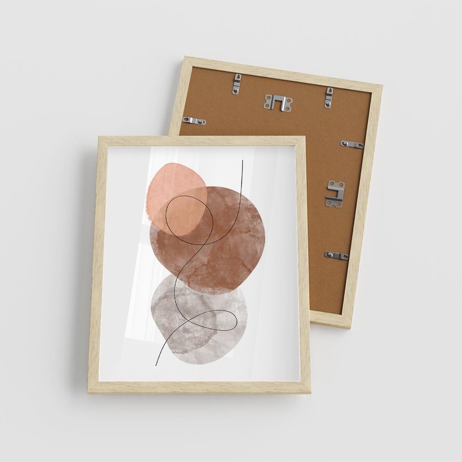 Plakat w ramie 40x50 - Brązowe Akwarelowe Zawirowania - abstrakcja, brązowe akwarelowe plamy - rama drewno