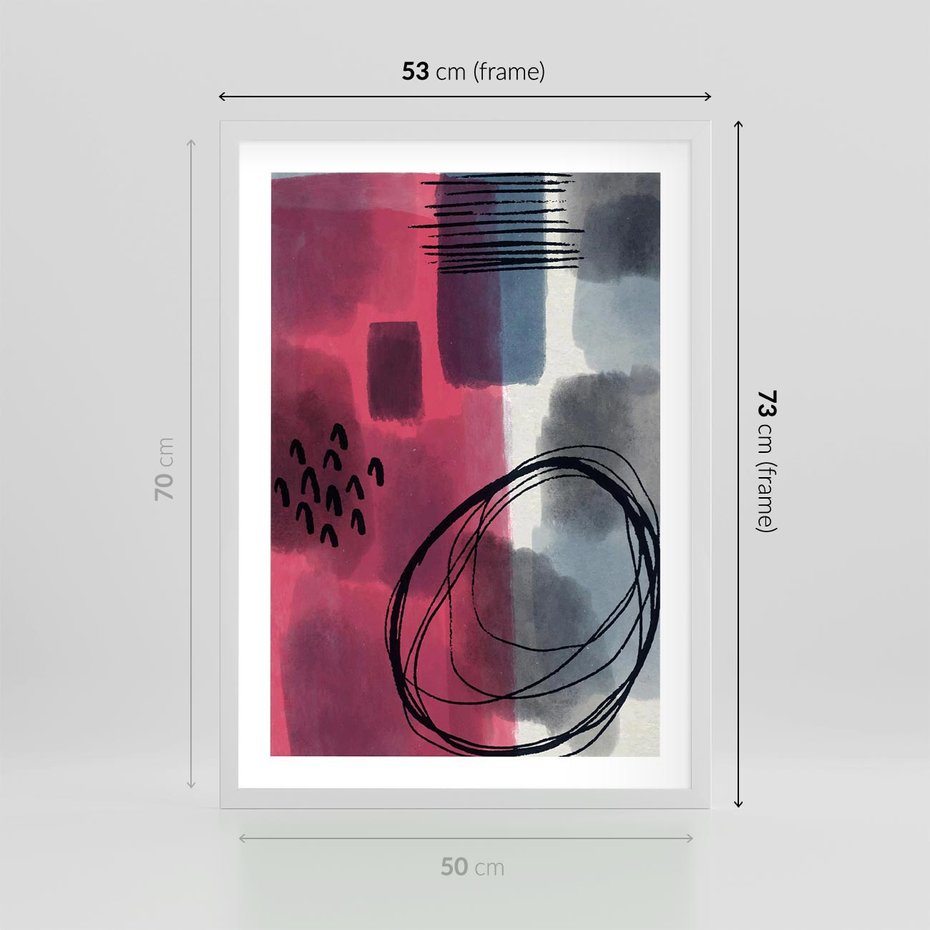 Plakat w ramie 50x70 - Formy w Różu i Granacie - abstrakcja, różne formy - rama biała