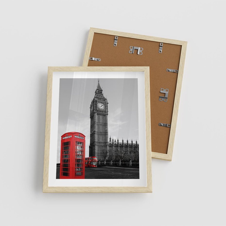 Plakat w ramie 40x50 - Budka telefoniczna przed Big Benem - budka, Londyn - rama drewno