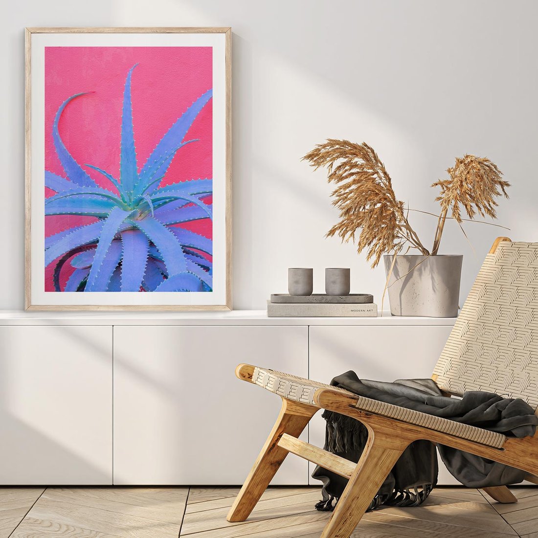 Plakat w ramie 40x50 - Piękno Pustyni - kaktusy, liście - rama drewno