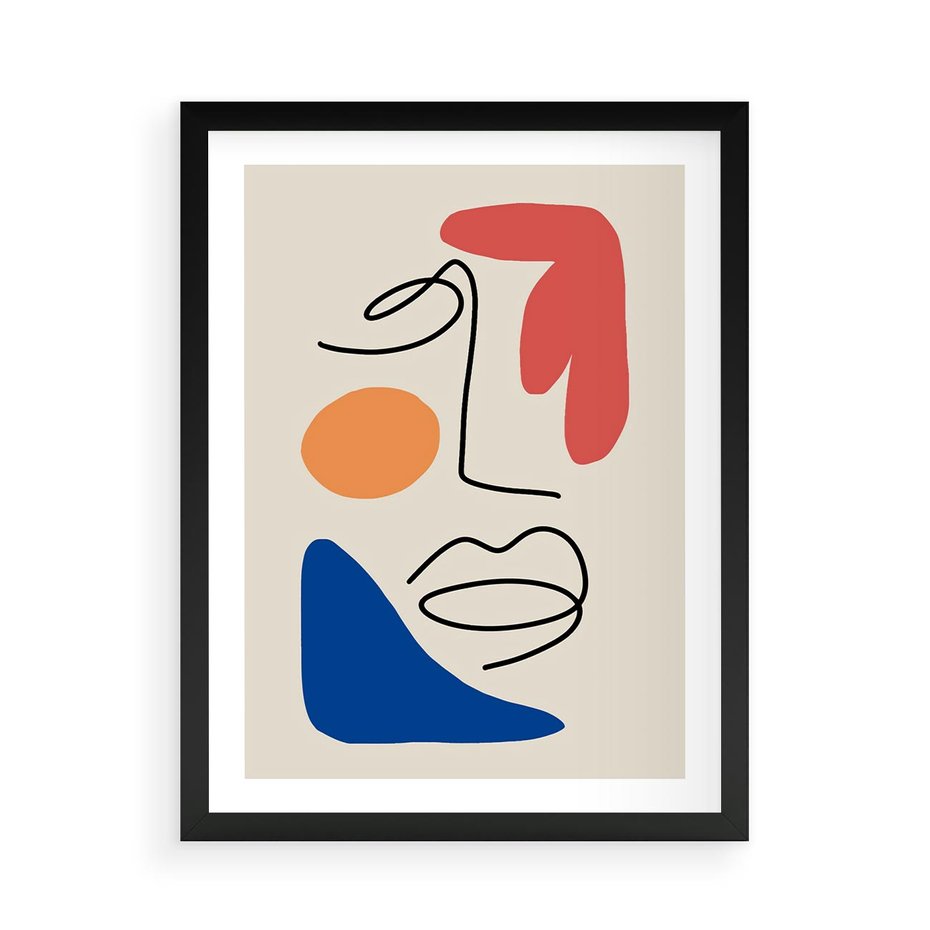 Plakat w ramie 50x70 - Rozbijające Granice Kształtów - abstrakcyjny obraz, przypomina twarz - rama czarna