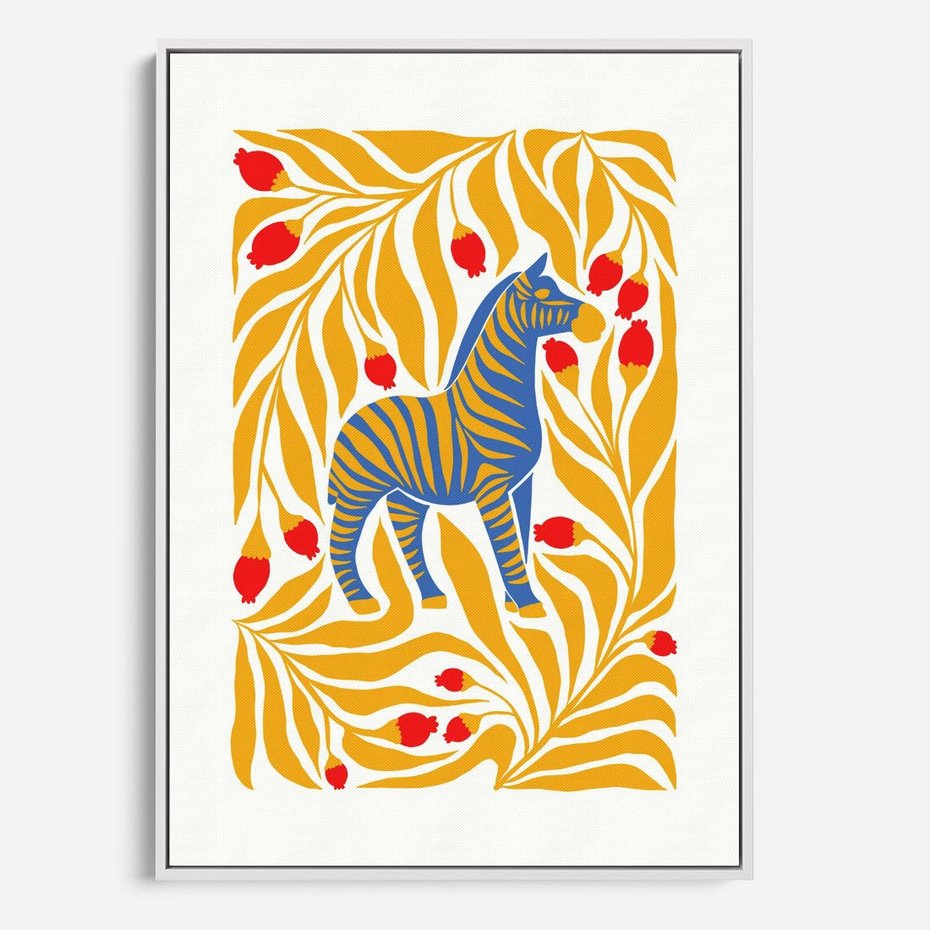 Obraz w ramie 70x100 - Zebra w Nowoczesności - abstrakcyjna nowoczesna grafika, pośrodku zebra - rama biała