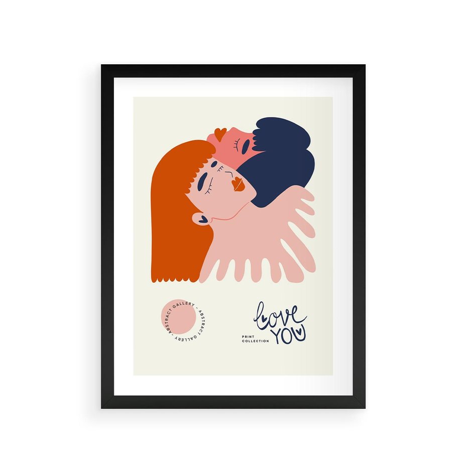 Plakat w ramie 30x40 - Rondo melancholii - para zakochanych, graficzny obraz - rama czarna