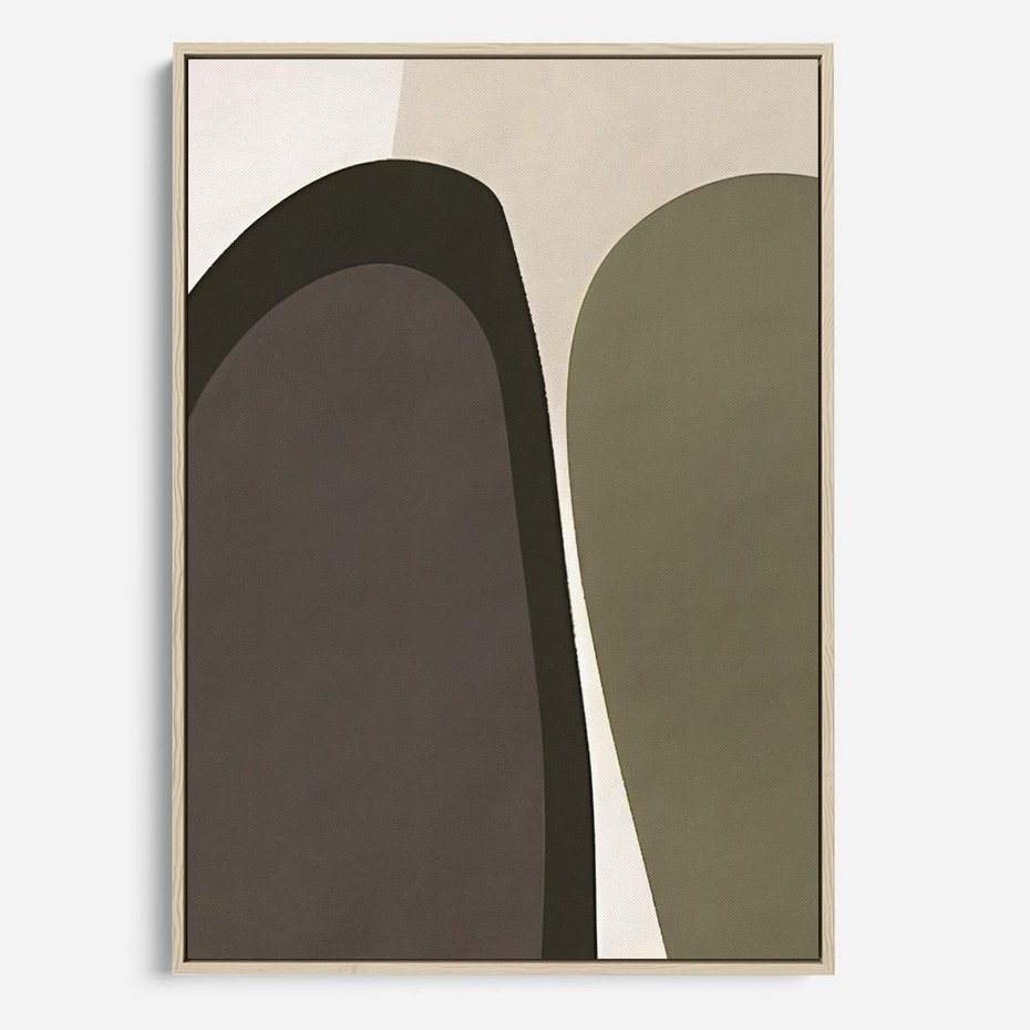 Obraz w ramie 70x100 - Fale w Zieleni - abstrakcyjne kształty, zgaszona zieleń - rama drewno