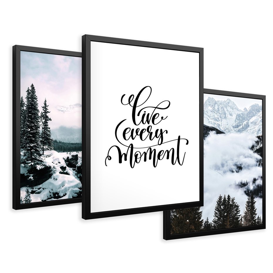 Zestaw obrazy w ramie 50x70 galeria - Motywacja, cytat, napis, góry - rama czarna