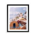 Plakat w ramie 40x50 - Błękit Morza i Białe Domki - Santorini, wyspa - rama czarna