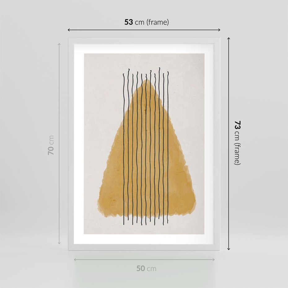 Plakat w ramie 50x70 - Migocące Impulsy - abstrakcyjna akwarelowa plama, nieregularne kreski - rama biała