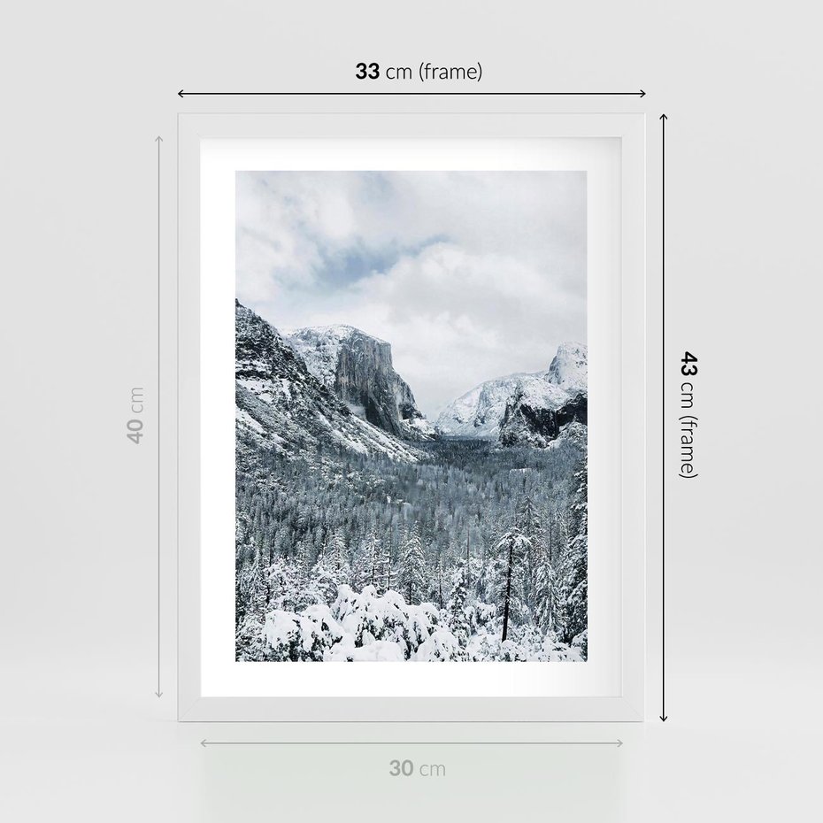 Plakat w ramie 30x40 - Góry Śnieżnej Krainy - góry, szczyty - rama biała