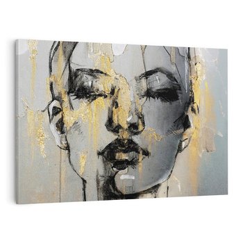 Obraz na płótnie 120x80 - Kobieta - Abstrakcyjne Malowidło - złote, usta abstrakcja