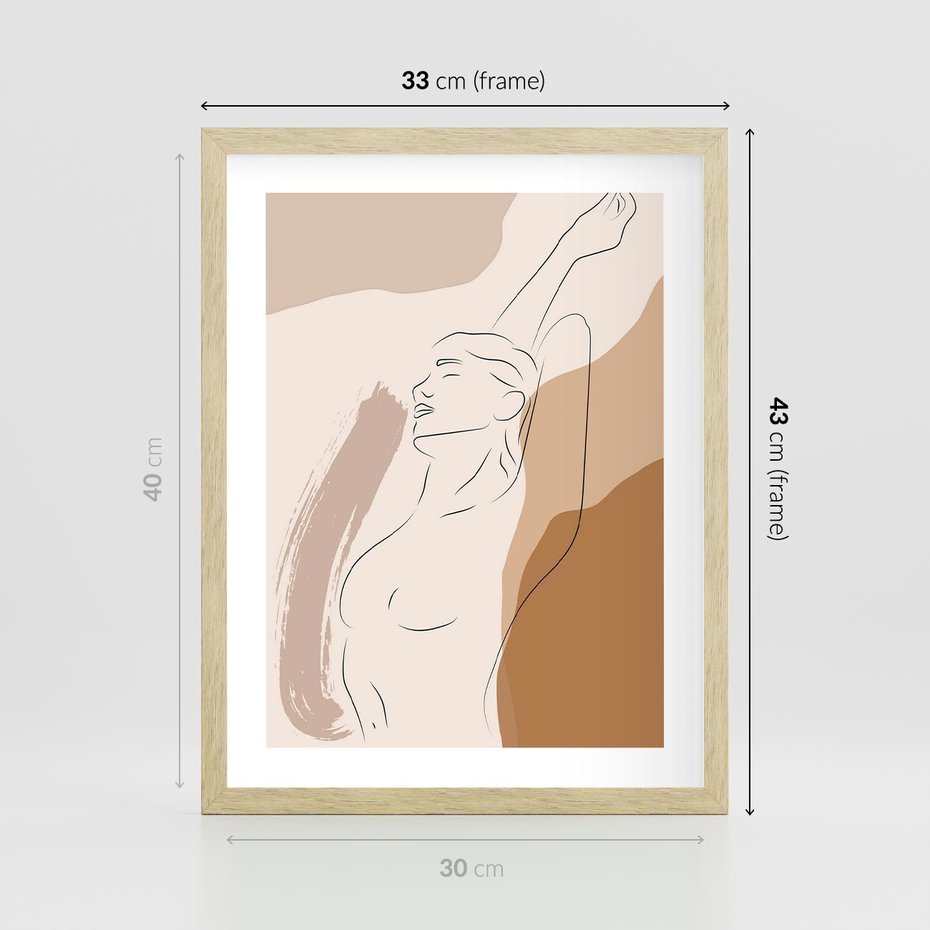 Plakat w ramie 30x40 - Sztuka Nagiej Formy - szkic nagiej kobiety, kolory beżowe - rama drewno