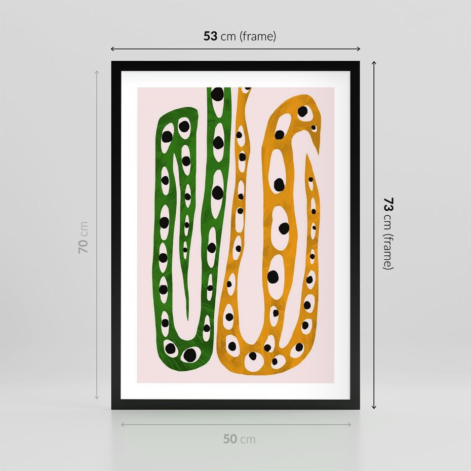 Plakat w ramie 50x70 - Migocące Zmaganie - abstrakcyjny obraz, dziwne kształty - rama czarna