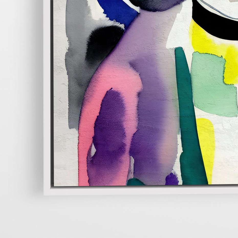 Obraz w ramie 80x80 - Subtelne Akwarelowe Ulotności - abstrakcyjny akwarelowy portret kobiety, rozmyte farby - rama biała