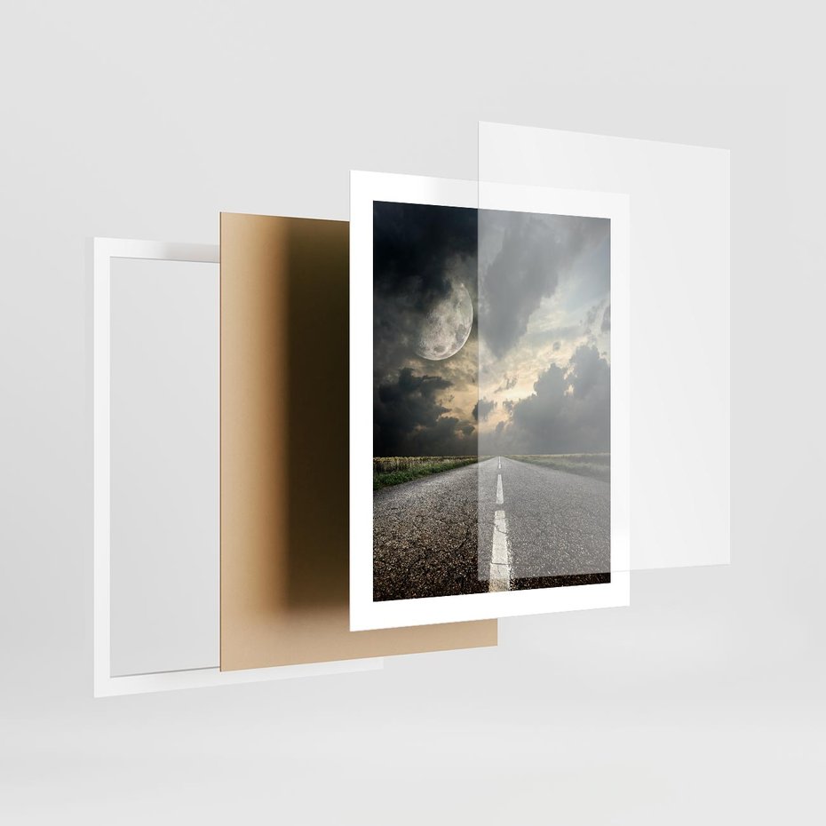 Plakat w ramie 40x50 - magia nocnej drogi - droga, księżyc - rama biała