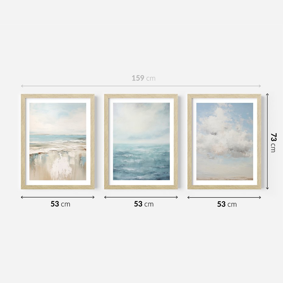 Zestaw obrazy w ramie 50x70 galeria - morze, niebo, akwarela, plaża - rama drewno