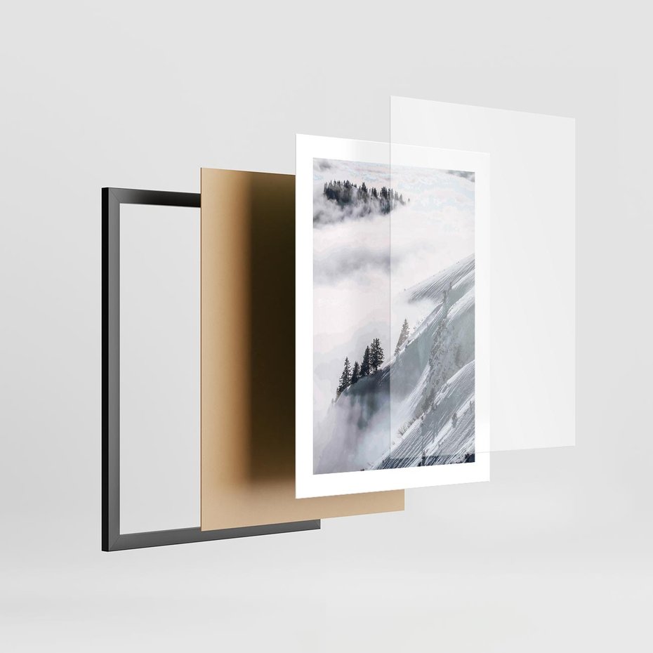 Plakat w ramie 30x40 - Czystość Natury - ośnieżone szczyty górskie, pejzaż - rama czarna