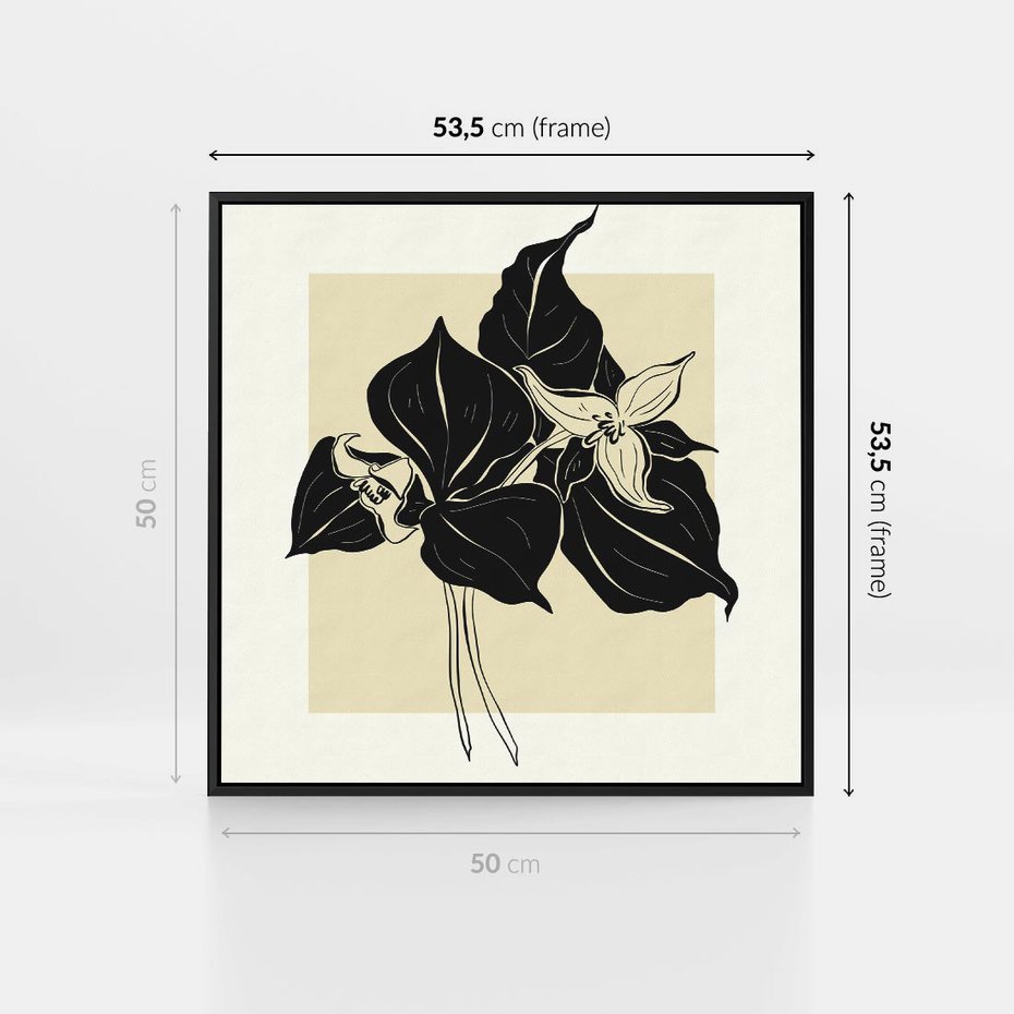 Obraz w ramie 50x50 - Ekspresja w szkicowanych kształtach - kwiaty, typografia - rama czarna