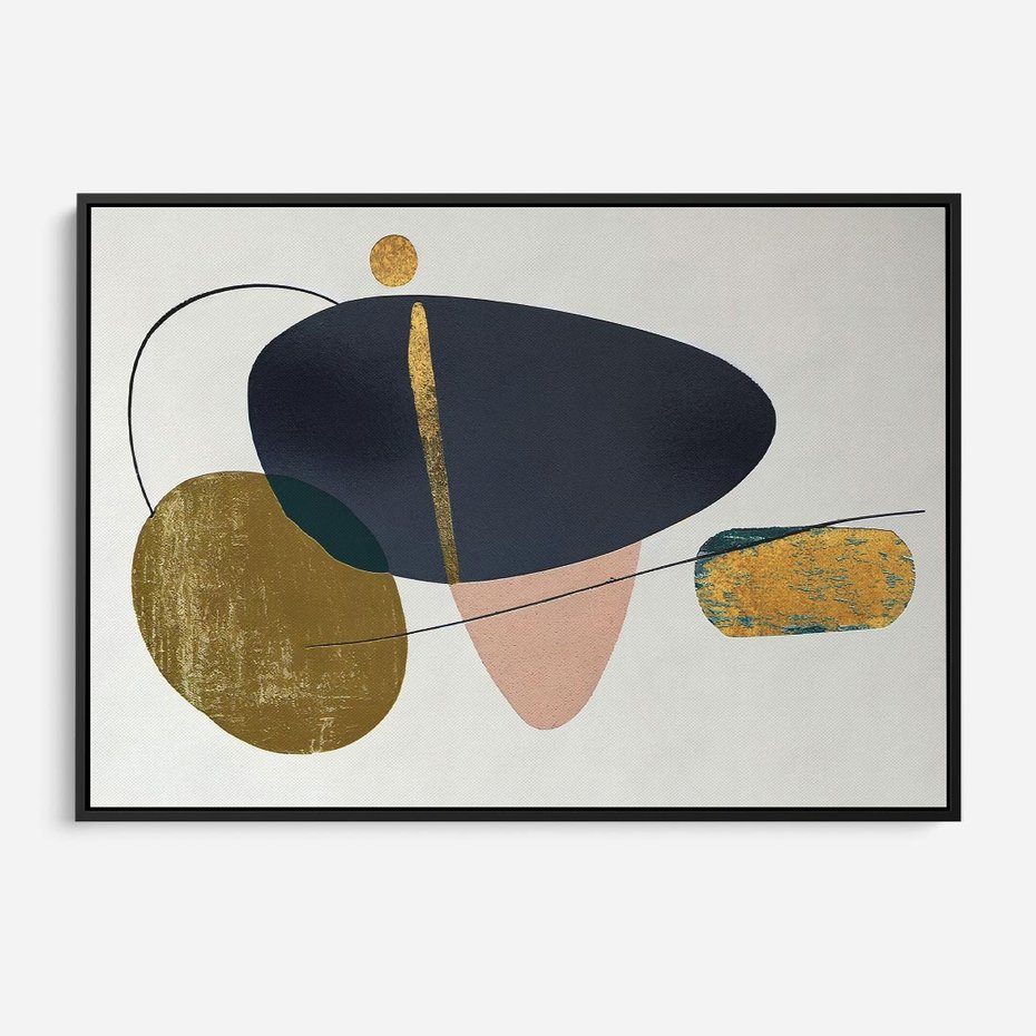 Obraz w ramie 100x70 - Złoto Granatu - abstrakcyjne plamy koloru, złoto - rama czarna