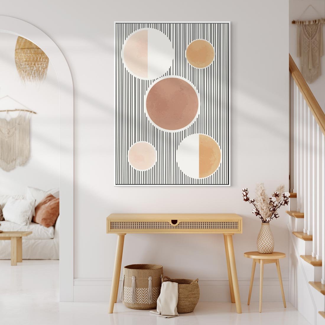 Obraz w ramie 70x100 - Rozplątane Granice - abstrakacyjna nowoczesna sztuka, koła okręgi - rama biała