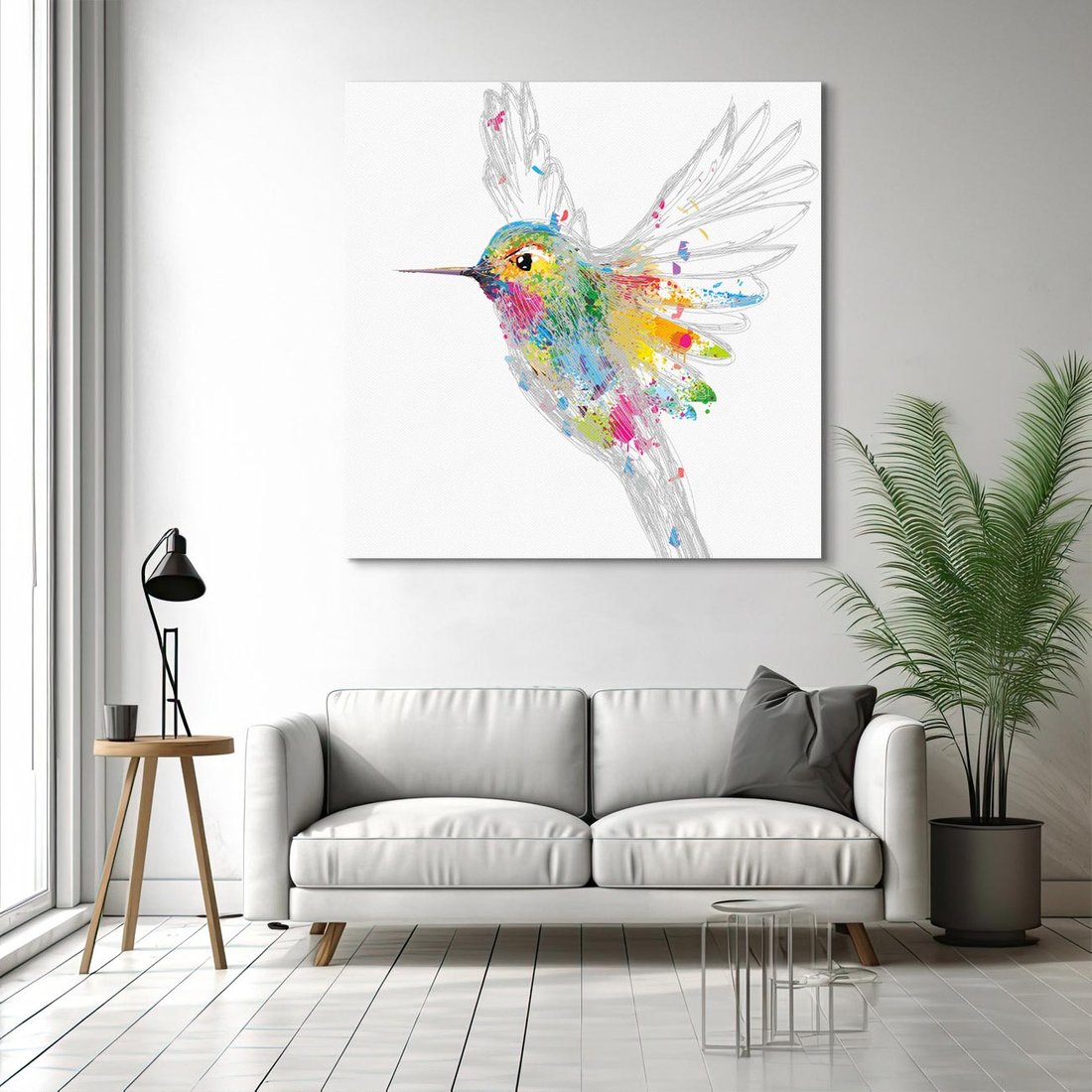 Obraz na płótnie 40x40 - Koliber w akwareli - akwarela, koliber
