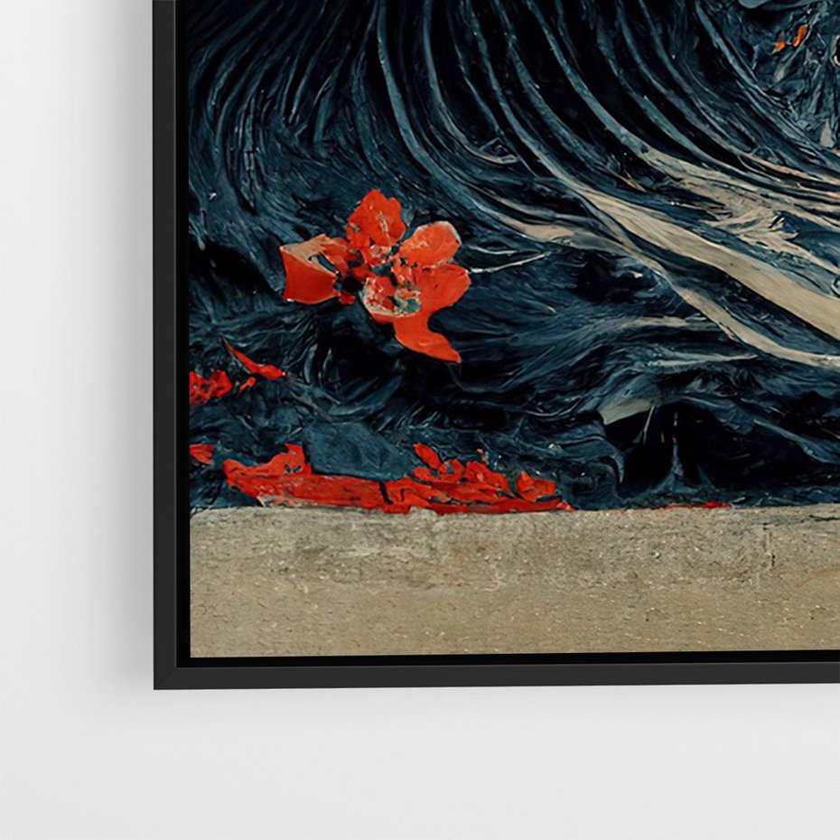 Obraz w ramie 50x70 - Requiem dla marzeń - sztuka japońska, fale oceanu - rama czarna