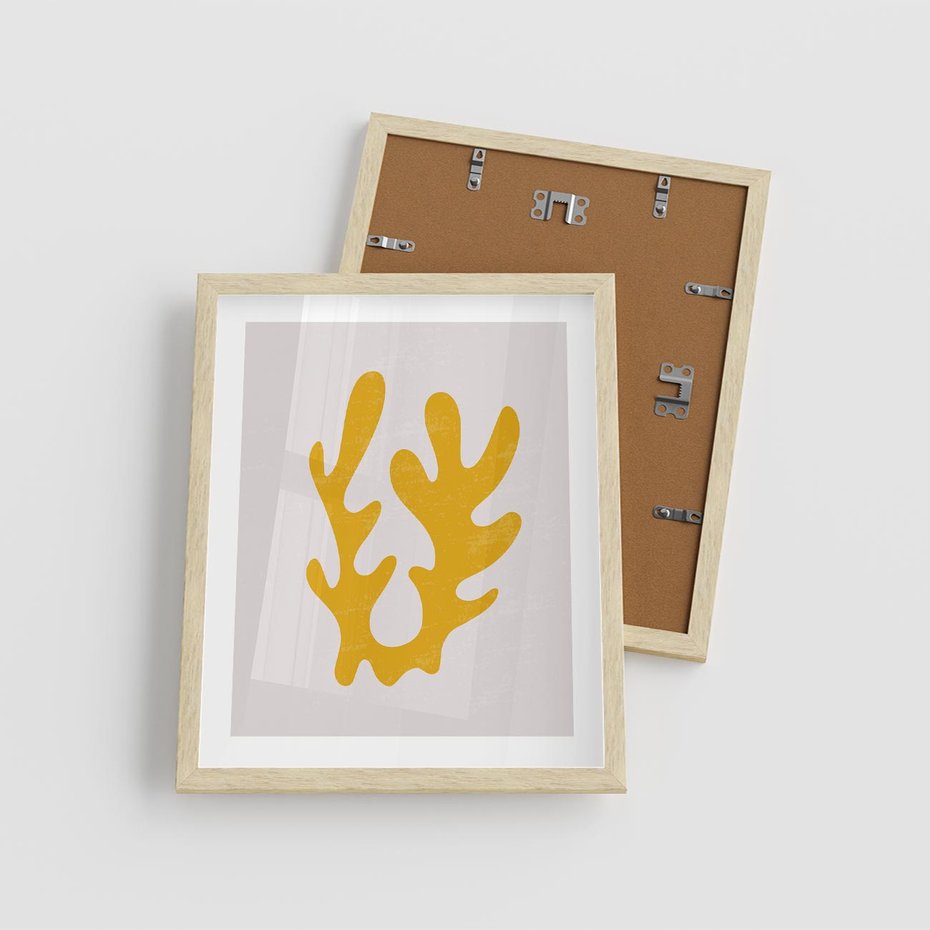 Plakat w ramie 40x50 - Abstrakcyjna Synergia - abstrakcyjna żółta forma, minimalizm - rama drewno