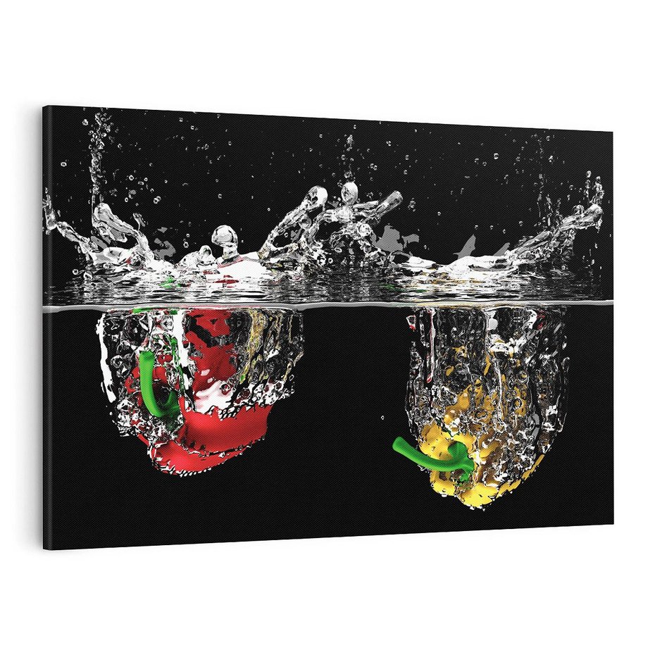 Obraz na płótnie 100x70 - Papryka Warzywna Eksplozja - papryka, woda