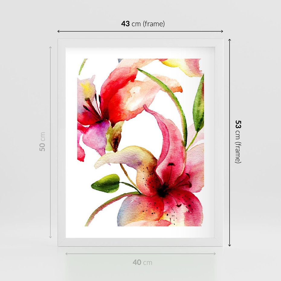 Plakat w ramie 40x50 - Kwiaty w akwareli - delikatne piękno - kwiaty, akwarela - rama biała