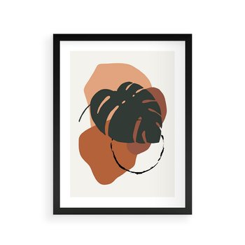 Plakat w ramie 40x50 - Brązowa Ekspresja - liść monstery, boho obraz - rama czarna