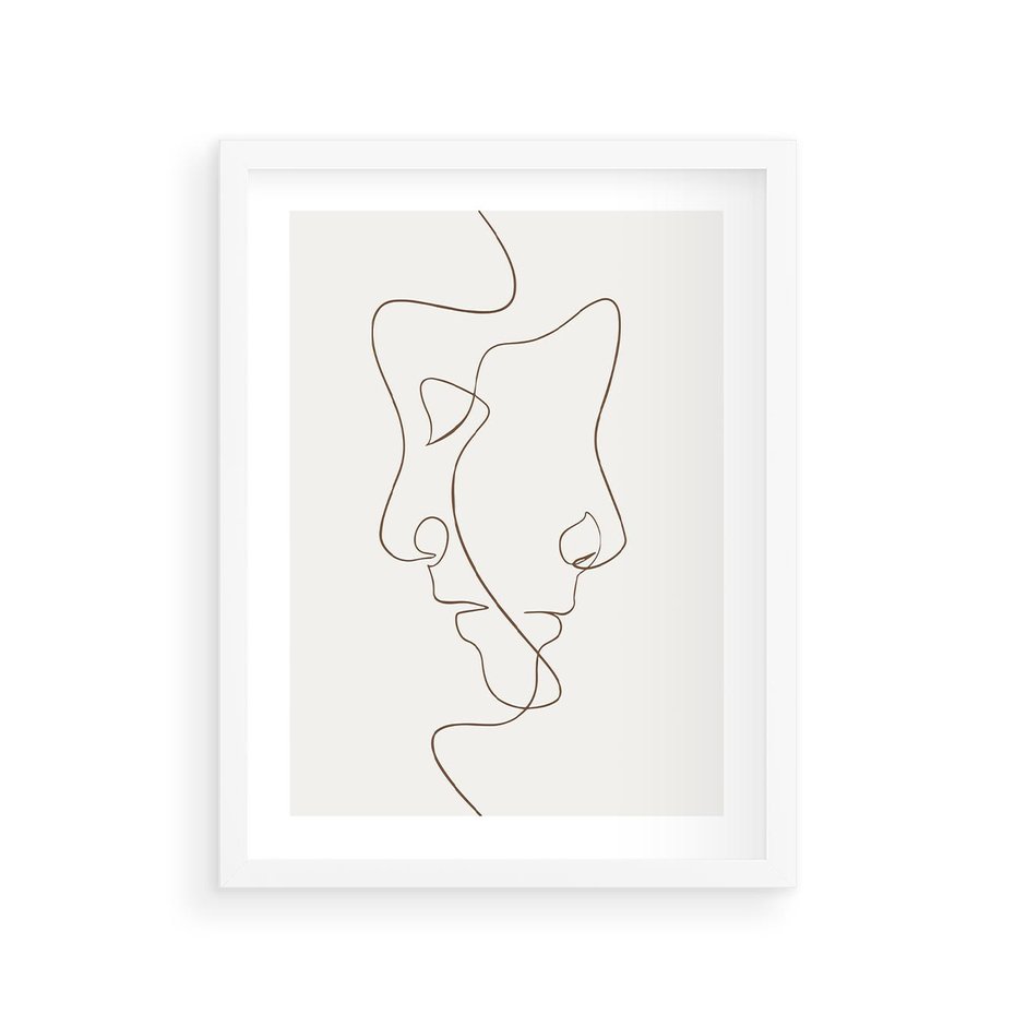 Plakat w ramie 30x40 - Jedna Linia, Dwie Twarze - minimalistyczny plakat, dwie twarze - rama biała