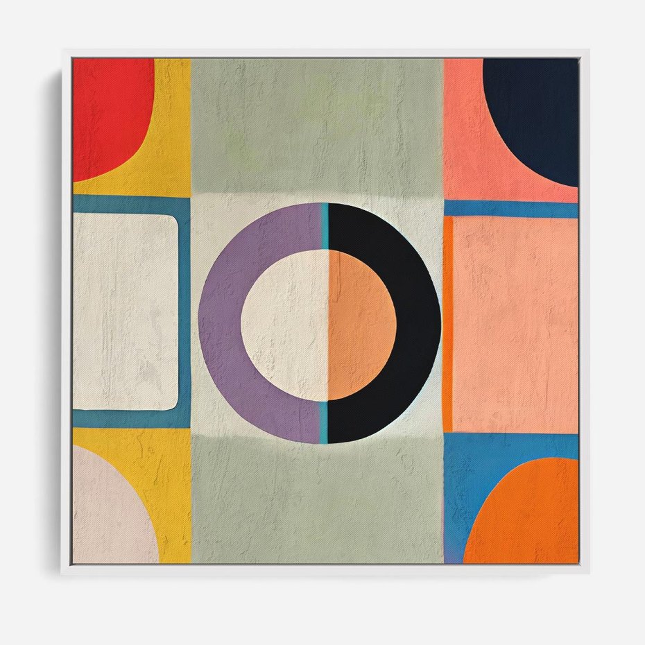 Obraz w ramie 80x80 - Taniec Kształtów Emocji - abstrakcyjne geometryczne kształty, olejny obraz - rama biała