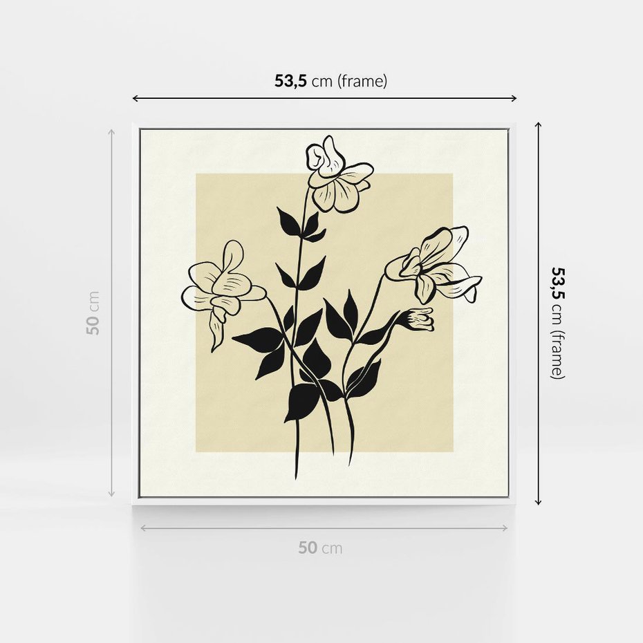 Obraz w ramie 50x50 - Malowane szkicowe tęsknoty - kwiaty, typografia - rama biała