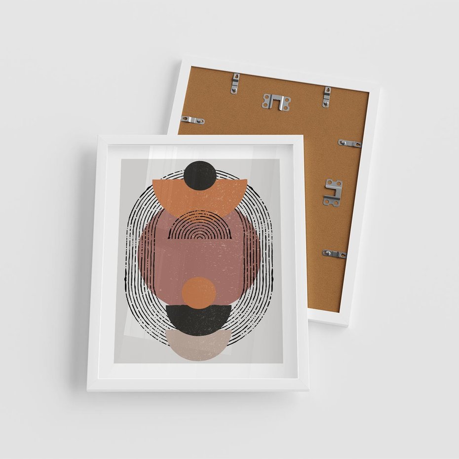 Plakat w ramie 40x50 - Abstrakcja w Odcieniach Brązu i Beżu - geometria, abstrakcyjna grafika - rama biała