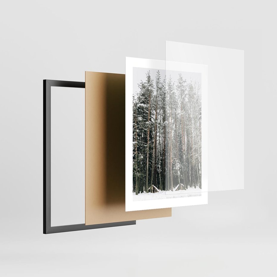 Plakat w ramie 30x40 - Sypiący Śnieg - las w zimie, drzewa pod śniegiem - rama czarna