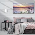 Obraz na płótnie 120x60 - Romantyczny zachód słońca nad morzem z ptakami - zachód, słońca