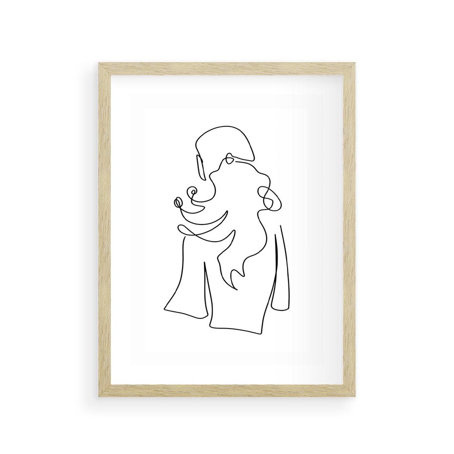 Plakat w ramie 30x40 - Zaklęte Linie - szkic kobiety, jedną linia - rama drewno