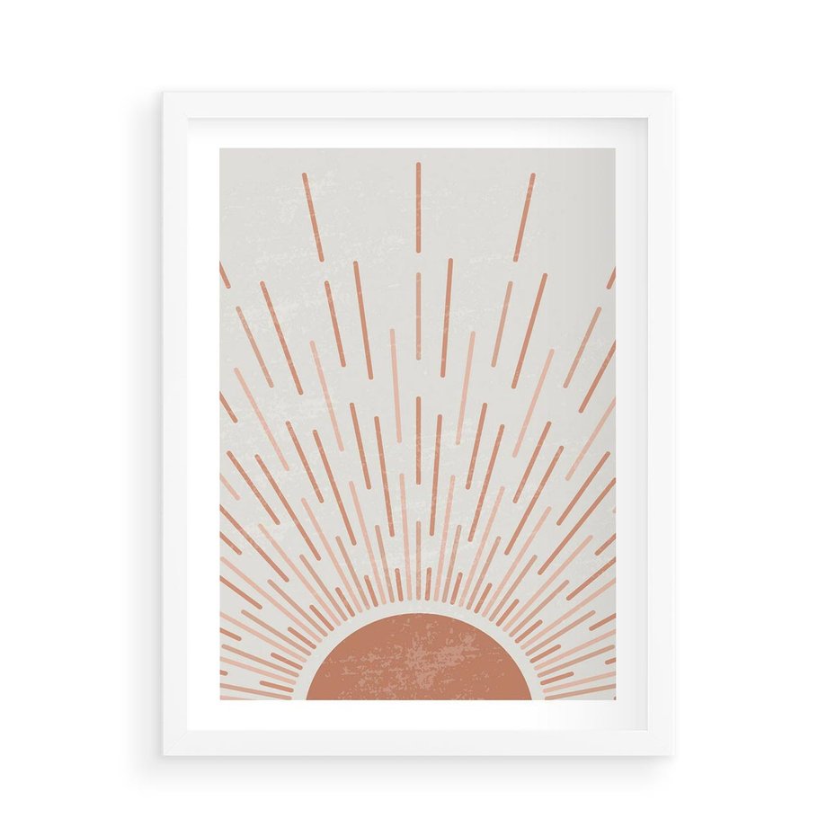 Plakat w ramie 50x70 - Słońce w Stylu Boho - słońce, grafika boho - rama biała